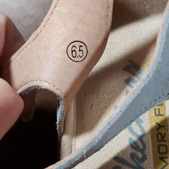 Skechers Stylin Blue Suede Peep-toe Slingback Wedge Size 6½ - Picture 7 of 7